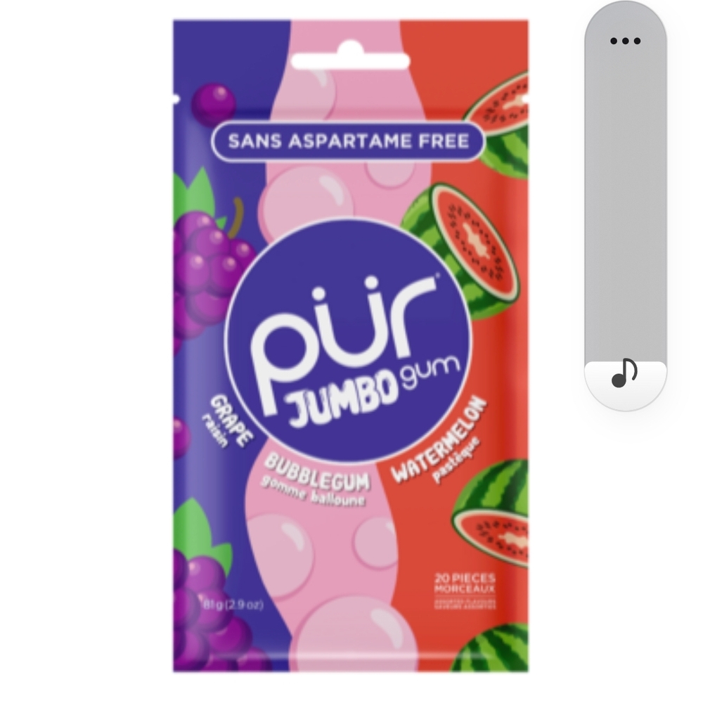 PUR Jumbo Gum in Grape, Bubblegum, and Watermelon X10 Packs . Sealed